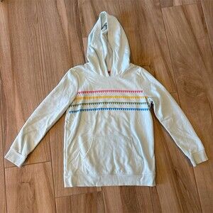 Cat & Jack Girls Hoodie Size 18 Ivory Pullover Rainbow Heart Stripe Pocket